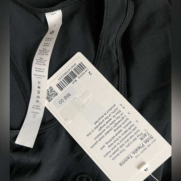 NWT Lululemon Side Pleats Tennis Tank Top Black Sz 2 - Picture 6 of 6